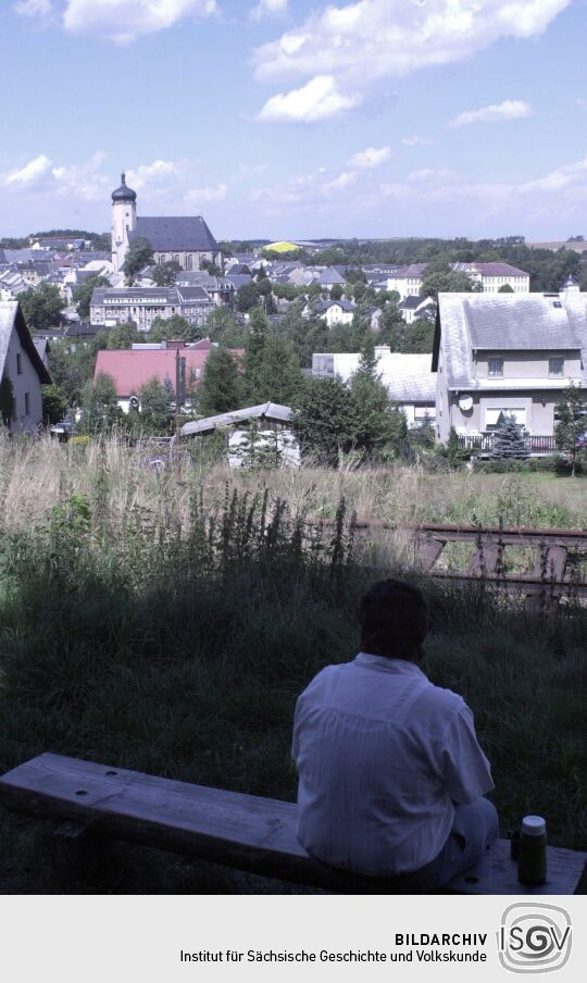 Der Blick über die historische Alststadt von Marienberg vom Goldkindstein.