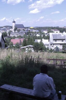 Der Blick über die historische Alststadt von Marienberg vom Goldkindstein.
