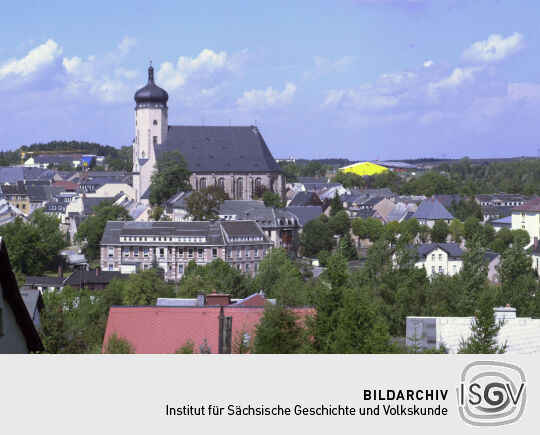Der Blick über die historische Alststadt von Marienberg vom Goldkindstein.
