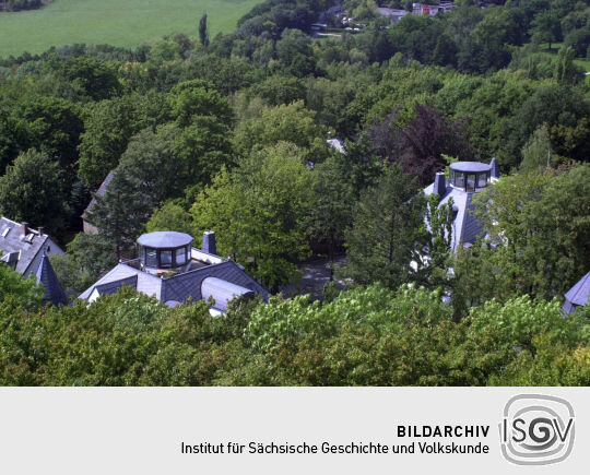 Turmaufsatz auf Wohnhäusern am Bärenstein in Plauen im Vogtland.