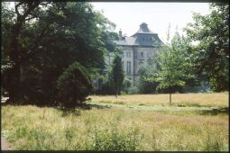 Bild: Blick durch die Parkanlagen zum Japanischen PAlais in Dresden.