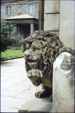Bild: Lowenskulptur am Krankenhaus Friedrichstadt
