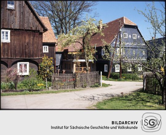 Ortsansciht von Obercunnersdorf mit Umgebindehäusern 1986