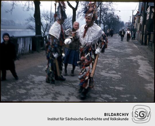 Umzug der Schifferfastnacht in Postelwitz 1959: Fleckelmänner