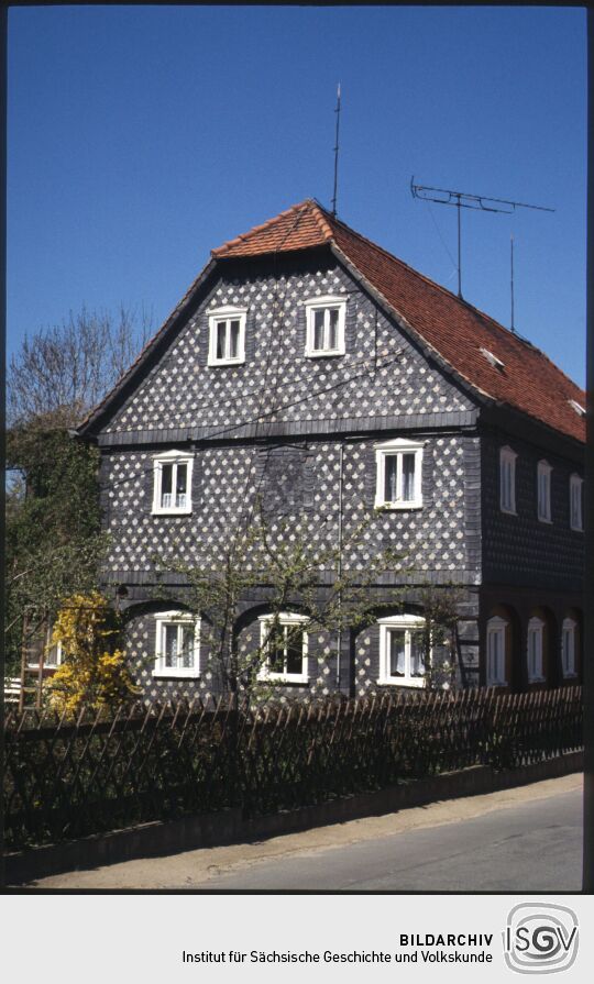 Blick zu einem Umgebindehaus in Obercunnersdorf