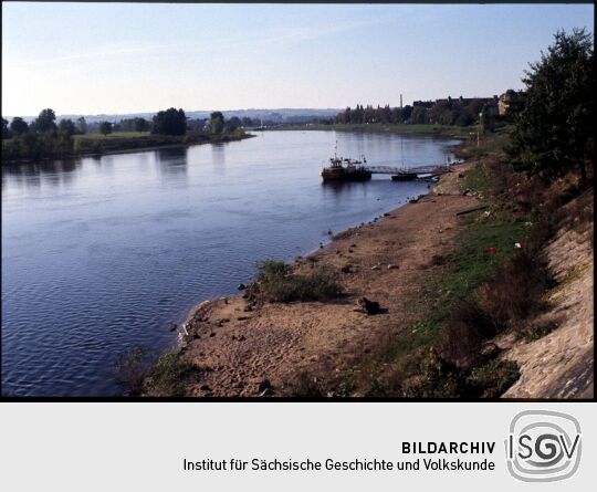Blick auf die Elbe bei Piesche mit der Fähre