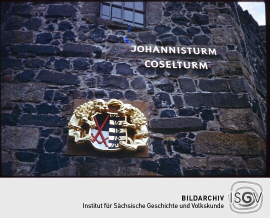 Kursächsisches Wappen am Johannisturm der Burg Stolpen