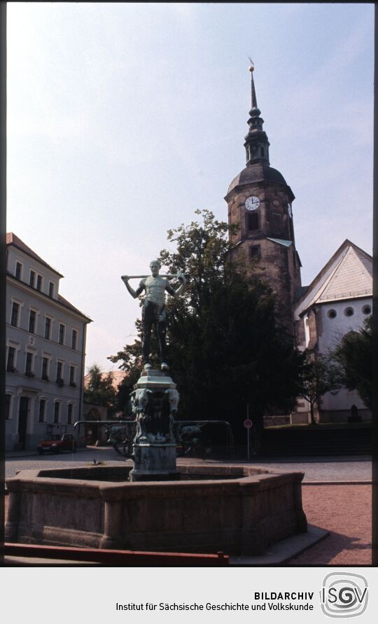 Fleischerbrunnen auf dem Dohnaer Markt vor der Kirche