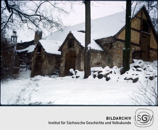 Fachwerkgebäude am Fasanenschlösschen Moritzburg im Winter