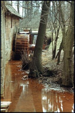 Bild: Blick zum Wasserrad der Schoutschick-Mühle in Wittichenau