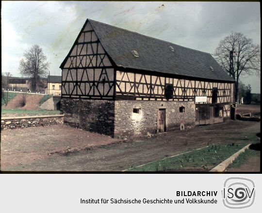 Fachwerkscheune im Bereich des früheren Guts in Weischlitz im Vogtland