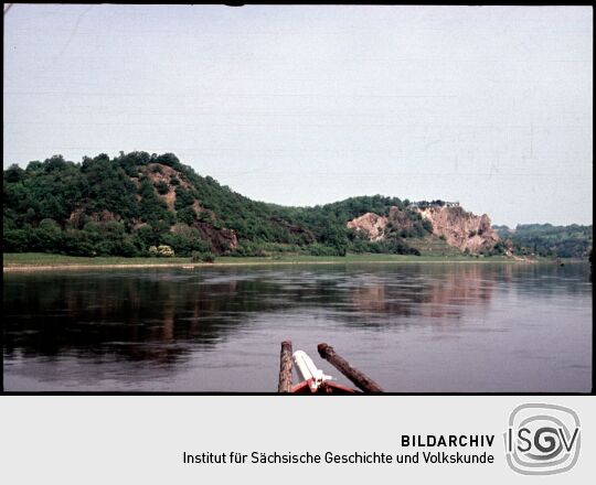 Blick von einem Schiff auf der Elbe auf die Elbtalhänge bei Zehren
