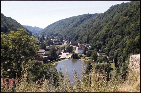 Blick vom Burgberg auf den Schlossteich in Tharandt