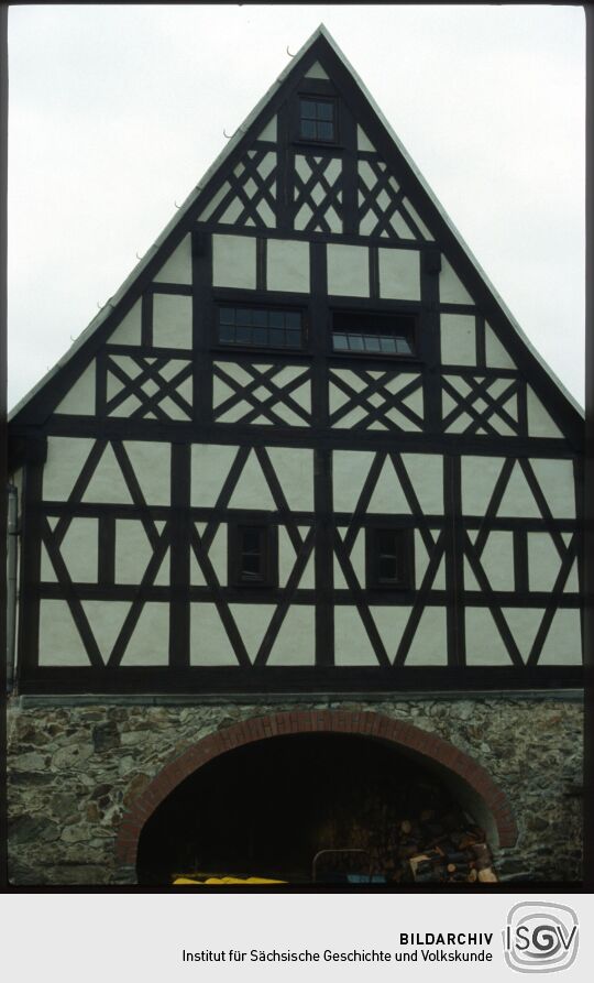 Fachwerkscheune im Bereich des Alten Guts in Weischlitz im Vogtland