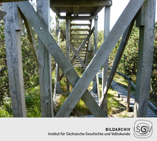 Die Aussichtsbrücke am Weg im Schutzgebiet "Georgenfelder Hochmoor"