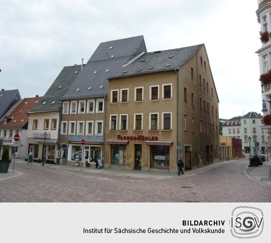 Blick vom Markt in Mittweida zur Ecke Waldheimer- / Freiberger Straße
