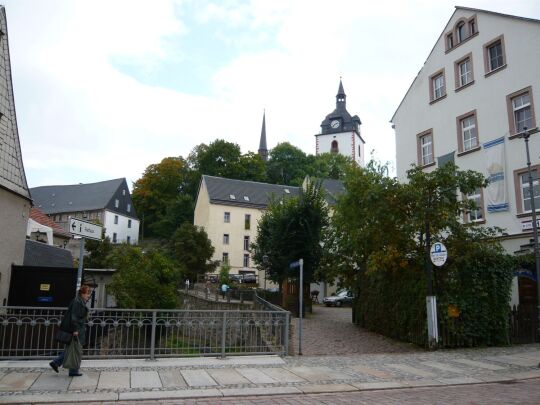 Blick aus der Webergasse zur Stadtkirche "Unser lieben Frauen" in Mittweida