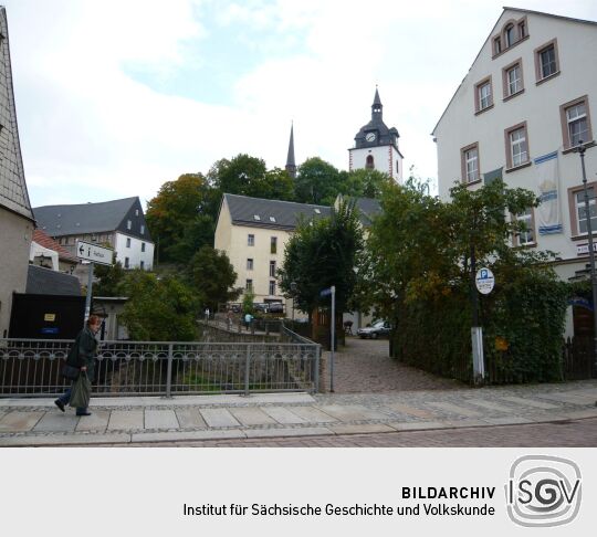 Blick aus der Webergasse zur Stadtkirche "Unser lieben Frauen" in Mittweida