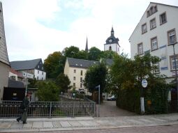 Bild: Blick aus der Webergasse zur Stadtkirche "Unser lieben Frauen" in Mittweida