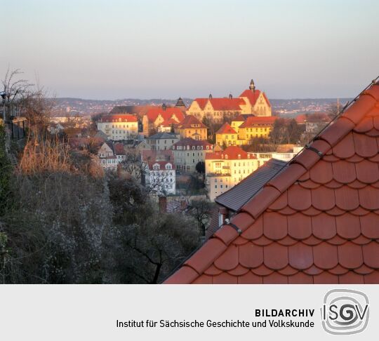 Meißen - Blick von der Schlossbrücke über die Elbe zum Franziskaneum