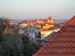 Bild: Meißen - Blick von der Schlossbrücke über die Elbe zum Franziskaneum