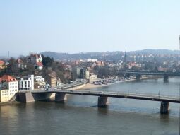 Bild: Meißen - Blick von der Burg nach Südost über Elbe und Stadt