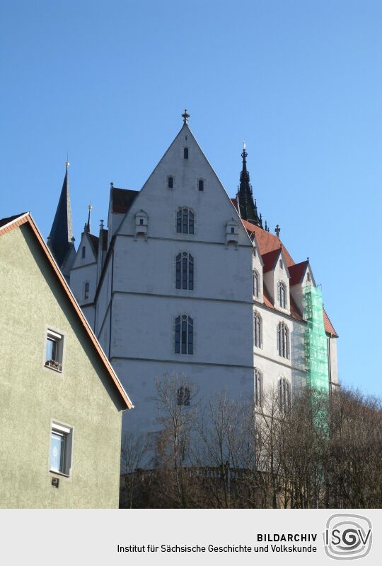 Meißen - Blick zur Burg von Meisastraße Ecke Leipziger Straße