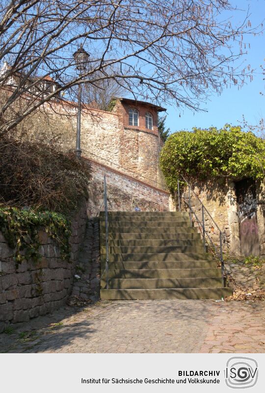 Meißen - Frauenstufen, Beginn oben an Afrastufen / Leinewebergasse