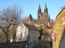Bild: Meißen - Blick zu Schlossbrücke und Burg am Hohlweg