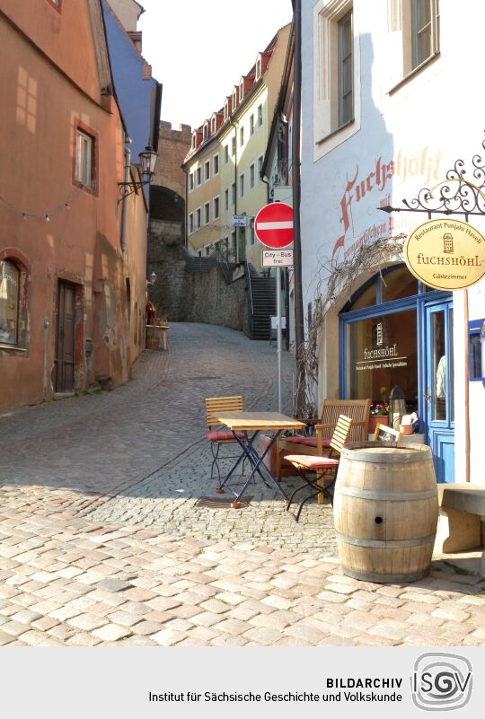 Meißen - Hohlweg - Beginn an Schlossberg, Burgstrasse, Leinewebergasse
