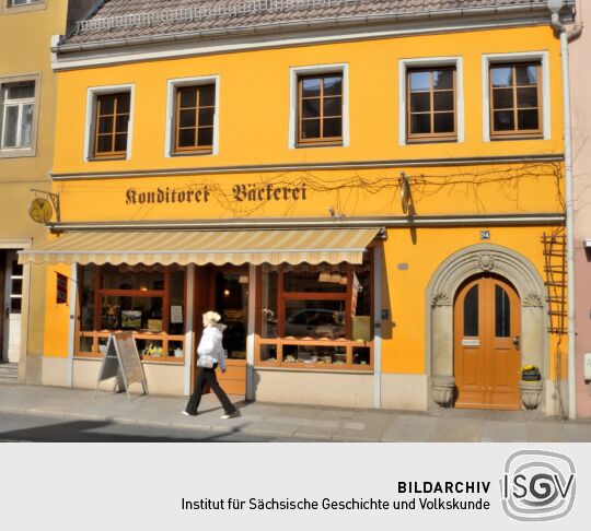 Meißen - Bäckerei/ Konditorei in Neugasse 54 (Hochwassermarke 17.8.02)