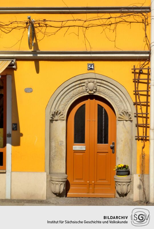 Meißen - Portal Neugasse 54 - Hochwassermarke 17.8.02